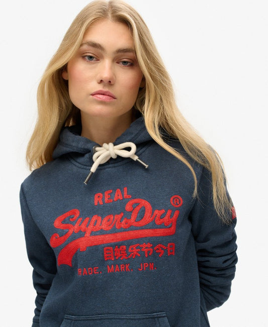 Embroidered Vintage Logo Graphic Hoodie | Trench Navy Marle