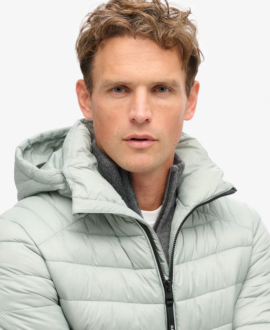 Hooded Fuji Sport Padded Slim Fit Jacket | Pigeon Grey
