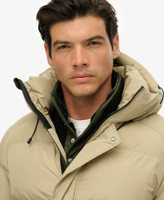 Hooded 5 Baffle Sports Puffer | Winter Twig Beige