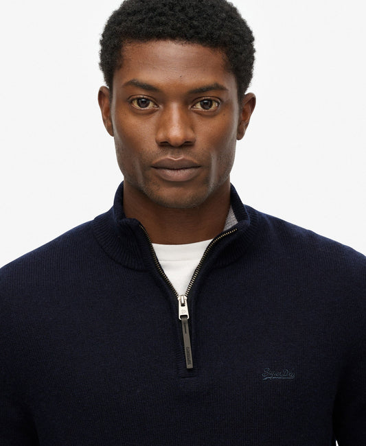 Wool Blend Half Zip Slim Fit Jumper | Charred Navy Marle