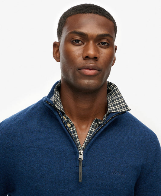 Wool Blend Half Zip Slim Fit Jumper | Dusk Navy Marle
