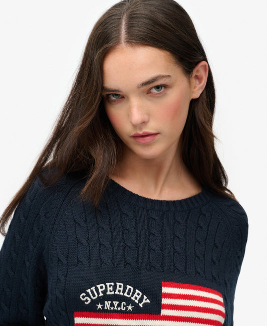 Slouchy Cable Flag Knit | Richest Navy