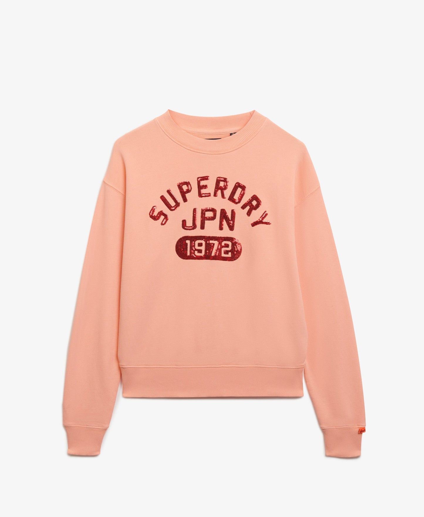 Embellished Varsity Loose Crew | Peach Amber