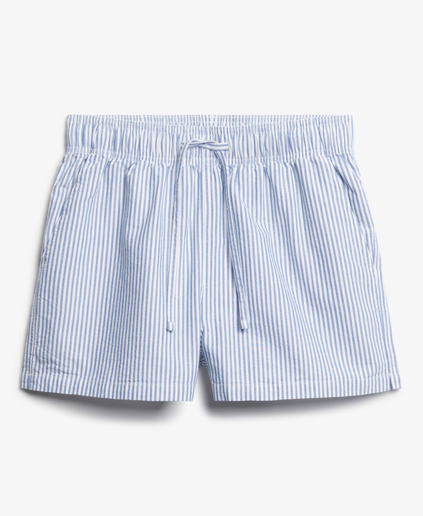 Cotton Stripe Elastic Short | Azure Blue Stripe Oxford