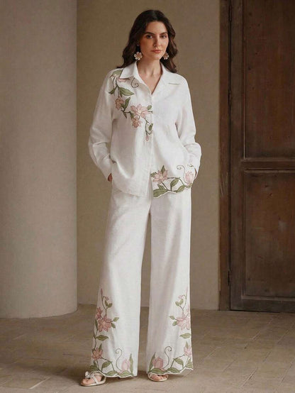 Women's White Elegant Casual Loose Pants