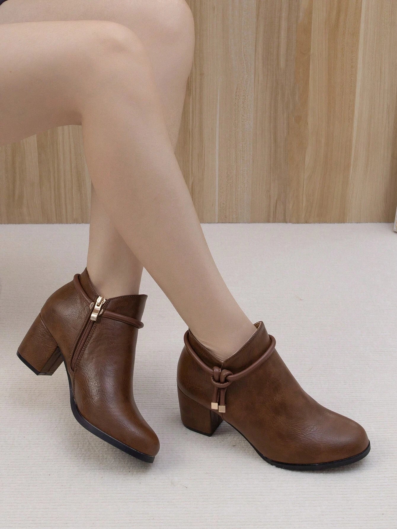 Women's Fashion Thick Heel Mid-Heel Ankle Boots, Thermal Lined