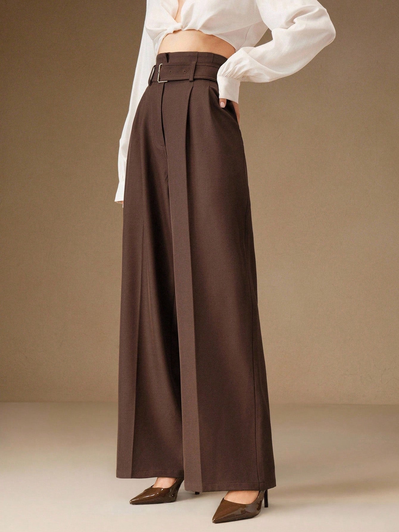 Women's Solid Color Pleated Wide Leg Pants