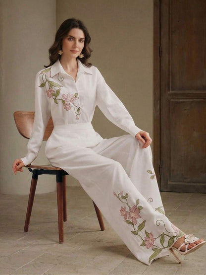 Elegant Embroidered Long Sleeve Casual Blouse For Women