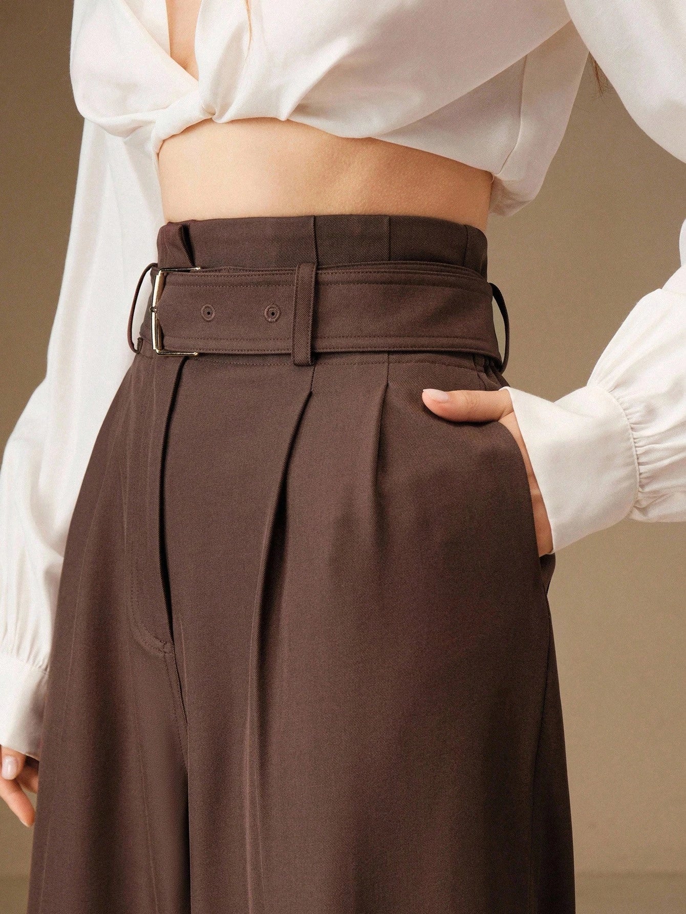 Women's Solid Color Pleated Wide Leg Pants