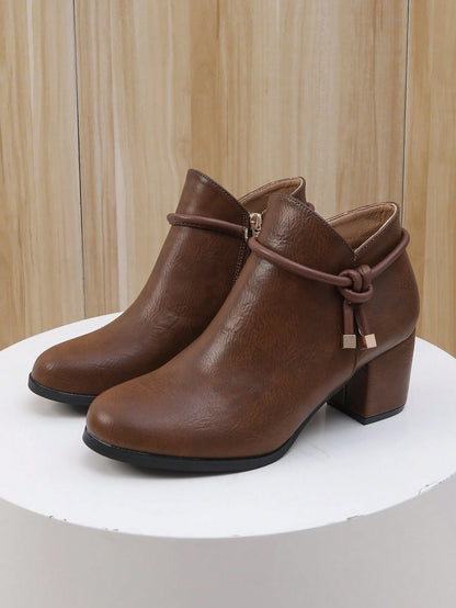Women's Fashion Thick Heel Mid-Heel Ankle Boots, Thermal Lined