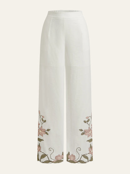 Women's White Elegant Casual Loose Pants