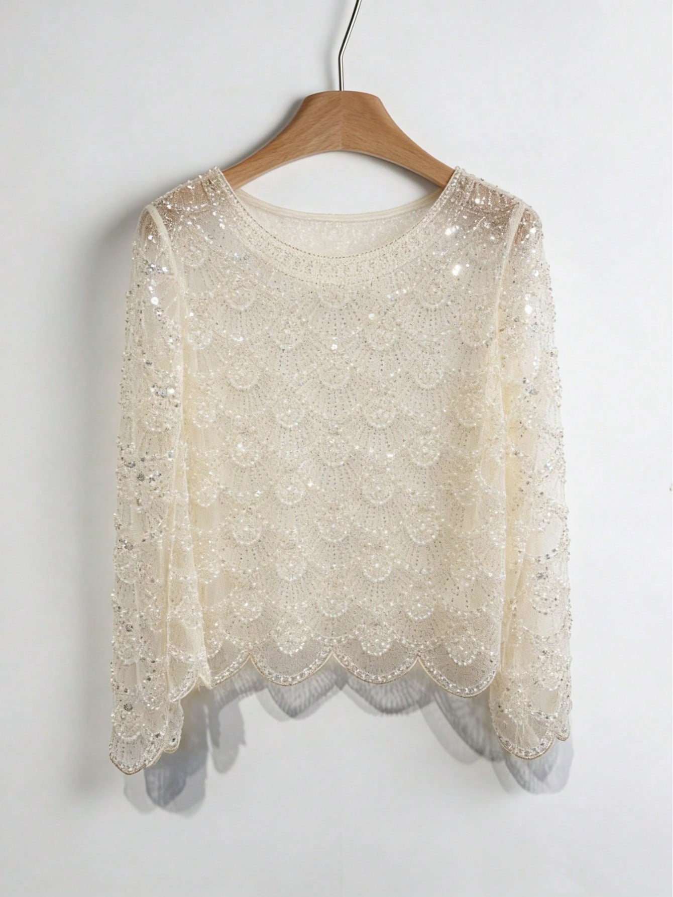 Women's Handmade Faux Pearl Tassel Semi-Sheer Blouse