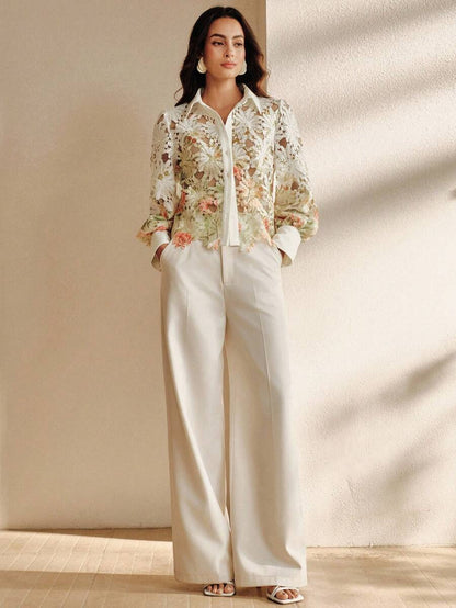 Women's Lightweight Luxury Versatile Printed Hollow Blouse