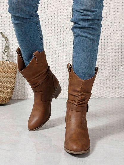 Buckle Decor Mid Calf Casual Riding Boots