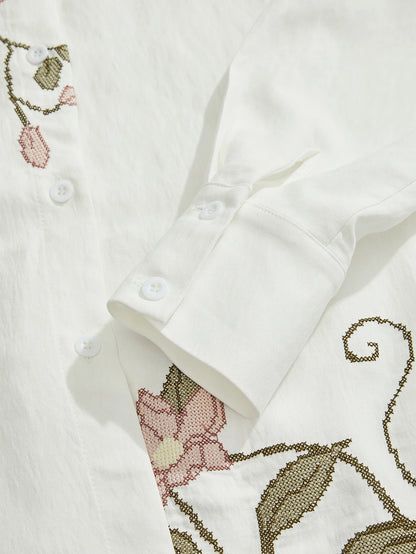 Elegant Embroidered Long Sleeve Casual Blouse For Women