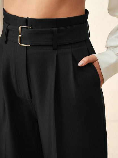 Women's Solid Color Pleated Wide Leg Pants