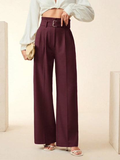Women's Solid Color Pleated Wide Leg Pants