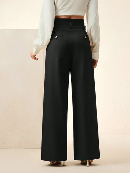 Women's Solid Color Pleated Wide Leg Pants