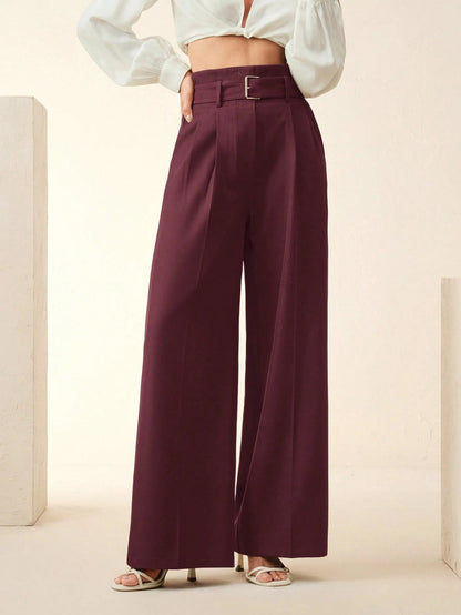 Women's Solid Color Pleated Wide Leg Pants