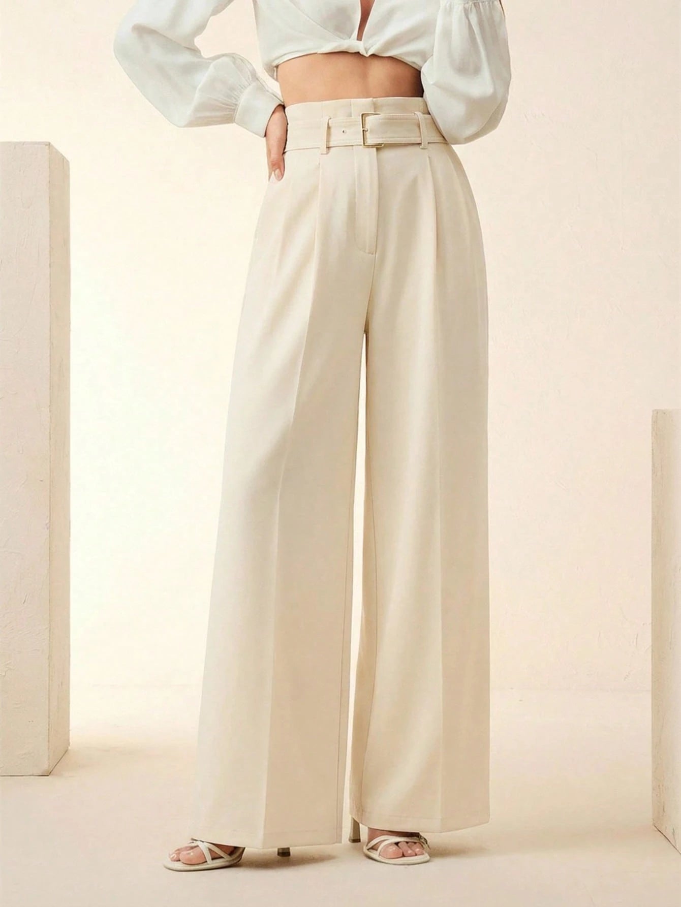 Women's Solid Color Pleated Wide Leg Pants