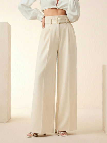 Women's Solid Color Pleated Wide Leg Pants