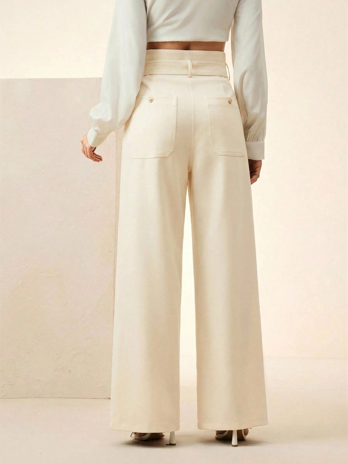 Women's Solid Color Pleated Wide Leg Pants