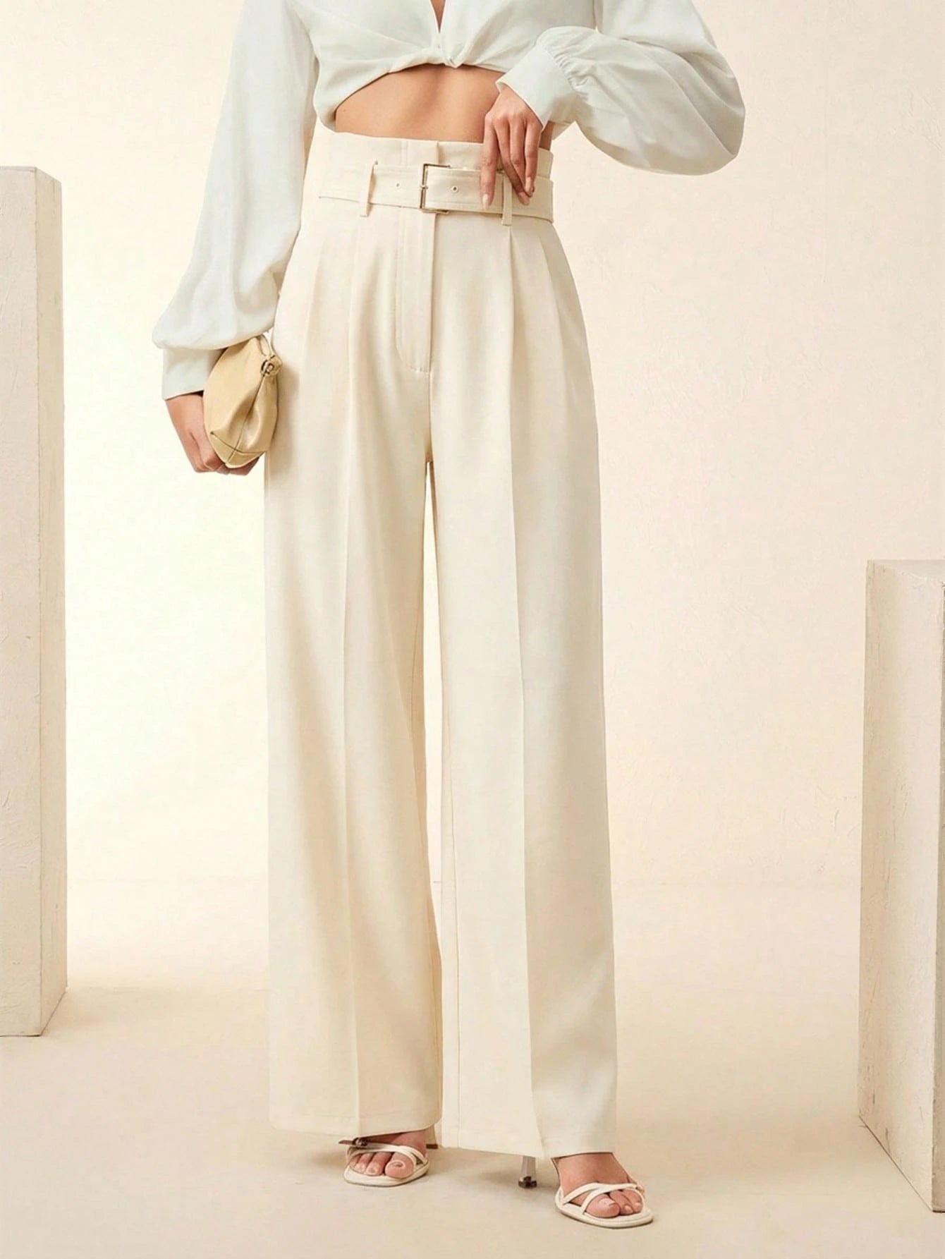 Women's Solid Color Pleated Wide Leg Pants
