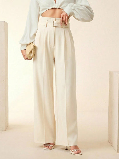 Women's Solid Color Pleated Wide Leg Pants