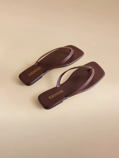 Women's Square Toe Flat Slip-On Thong Sandals