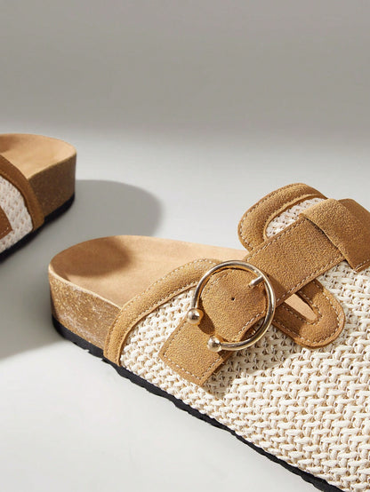 Ladies Straw Color Cork Bottom Matching Closed Toe Mop