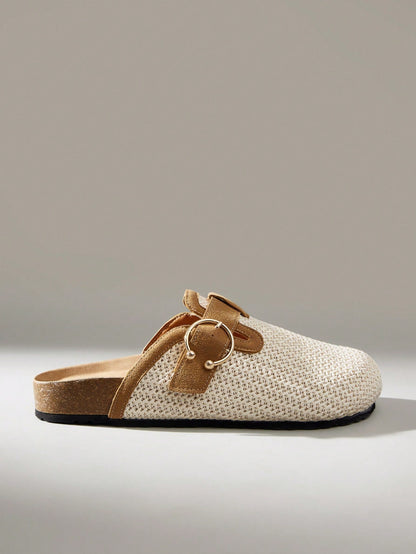 Ladies Straw Color Cork Bottom Matching Closed Toe Mop