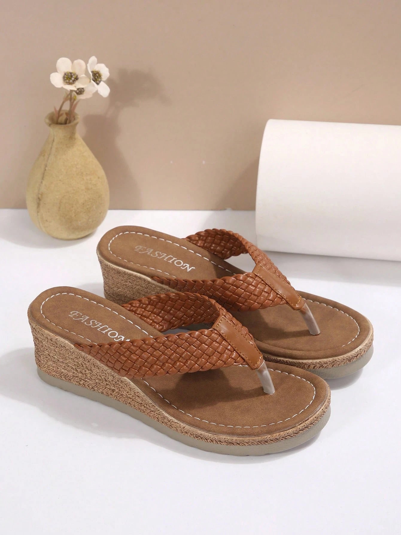 Plus Size Women's Lightweight Woven Wedge Sandals