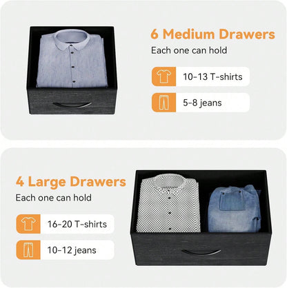 10 Drawer Fabric Storage Cabinet With Side Pockets & Hooks
