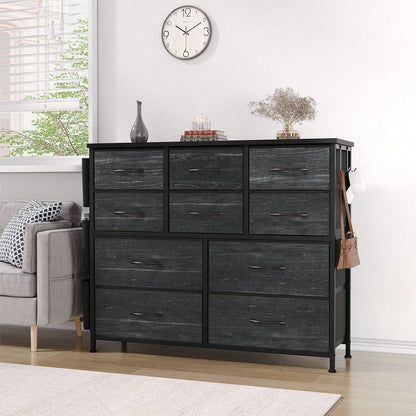 10 Drawer Fabric Storage Cabinet With Side Pockets & Hooks