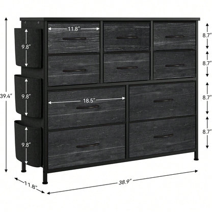 10 Drawer Fabric Storage Cabinet With Side Pockets & Hooks