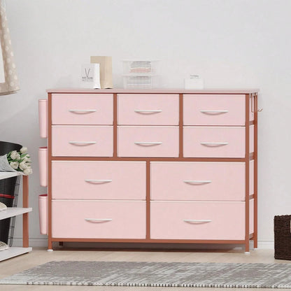 10 Drawer Fabric Storage Cabinet With Side Pockets & Hooks