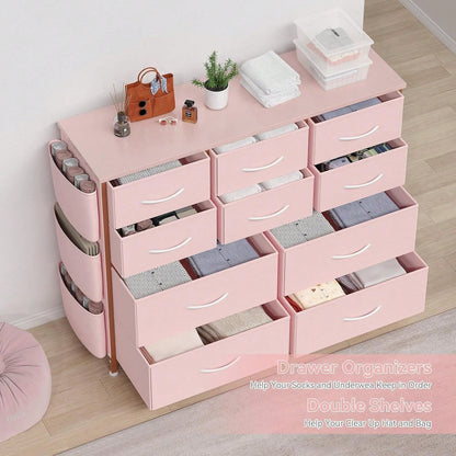 10 Drawer Fabric Storage Cabinet With Side Pockets & Hooks