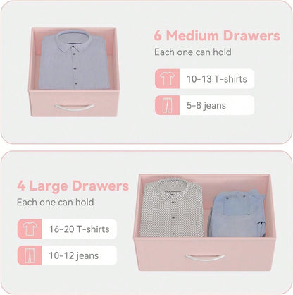 10 Drawer Fabric Storage Cabinet With Side Pockets & Hooks