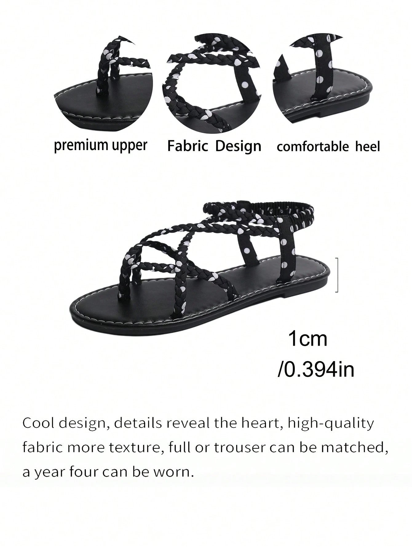 Solid Color Criss-Cross Elastic Straps Non-Slip Flat Sandals