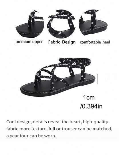 Solid Color Criss-Cross Elastic Straps Non-Slip Flat Sandals