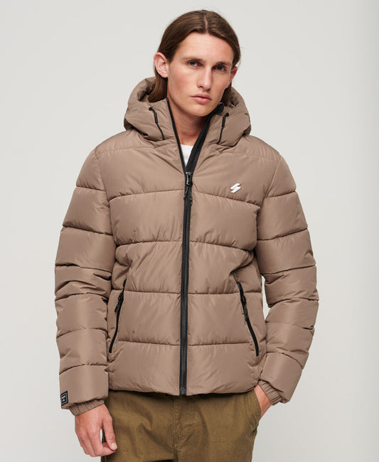 Hooded Sports Puffer Slim Fit Jacket | Fossil Brown