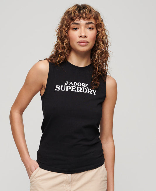 Sport Luxe Graphic Fitted Tank Slim Fit Top | Black/White Ii