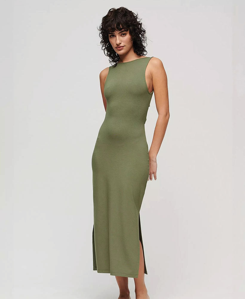 Jersey Twist Back Midi Slim Fit Dress | Beetle Green