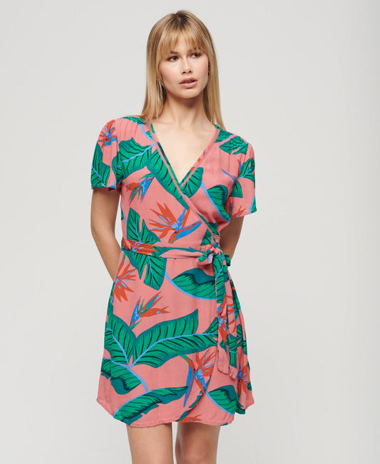 Printed Mini Wrap Dress | Pink Paradise