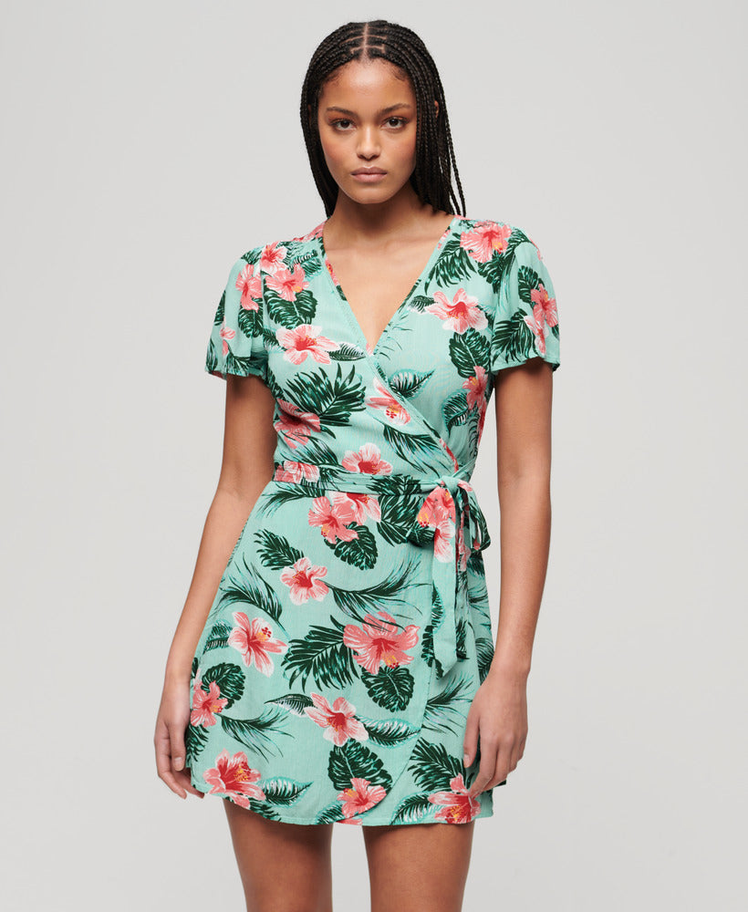 Printed Mini Wrap Dress | Luna Rose Mint