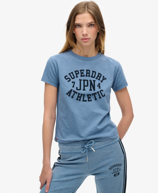 Athletic Graphic Fitted Slim Fit Tee | Wedgewood Blue Slub