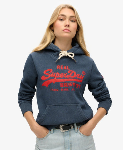 Embroidered Vintage Logo Graphic Hoodie | Trench Navy Marle