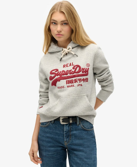 Chenille Vintage Logo Graphic Hoodie | Athletic Grey Marle