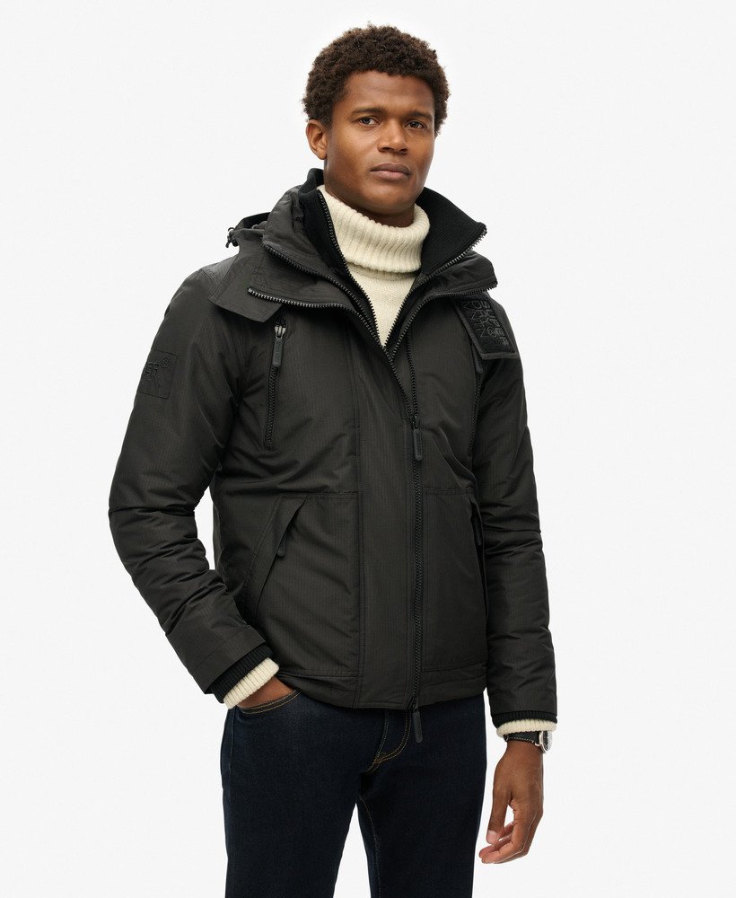 Hooded Mountain Windbreaker Slim Fit Jacket | Black/Black