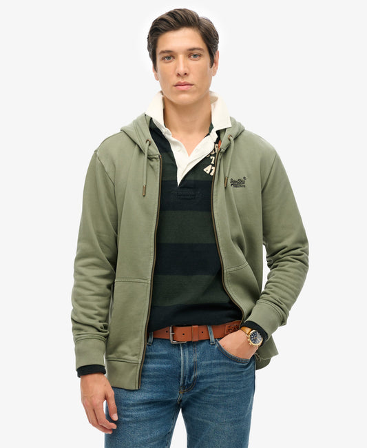 Essential Logo Washed Ziphood | Washed Beetle Green